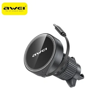 UCHWYT SAMOCHODOWY AWEI MAGSAFE X73 DO KRATKI WENTYLACYJNEJ Z WYCIĄGANYM KABLEM CZARNY/BLACK - Uchwyty samochodowe do telefonów - miniaturka - grafika 1