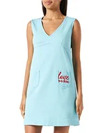 Sukienki - Love Moschino Sukienka damska bez rękawów, trapezowa, dekolt w serek, turkusowa, 40, turkusowy, 40 - miniaturka - grafika 1