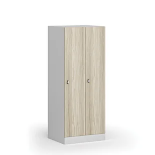 Szafa ubraniowa obniżona, 2-drzwiowa, 1500 x 600 x 500 mm, zamek obrotowy, drzwi laminowane, dąb naturalny - Szafki BHP - miniaturka - grafika 1