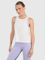 Koszulki sportowe damskie - 4F Top treningowy szybkoschnący damski - beżowy L - miniaturka - grafika 1