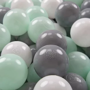 KiddyMoon, plastikowe piłeczki 7cm biały-szary-mięta 50 - Zabawki do kąpieli - miniaturka - grafika 1