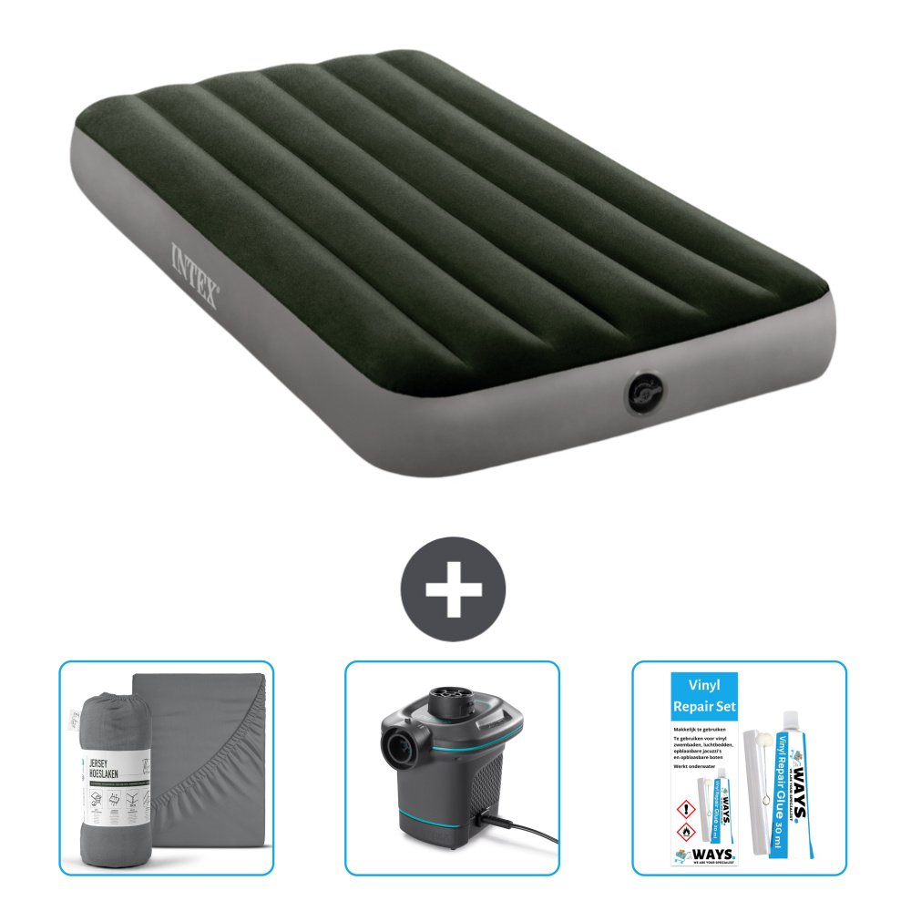 Łóżko dmuchane Intex - 1 osoba - 99 x 191 x 25 cm - zielone - zawiera prześcieradło - pompkę i zestaw naprawczy