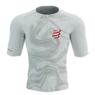 Koszulki sportowe męskie - COMPRESSPORT Triathlonowa koszulka kompresyjna TRI POSTURAL AERO SS TOP white print - miniaturka - grafika 1