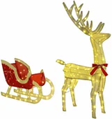 Ozdoby bożonarodzeniowe - vidaXL Renifer ciągnący sanie Ciepła biel 70 x 26 x 128,5 cm tkanina - miniaturka - grafika 1