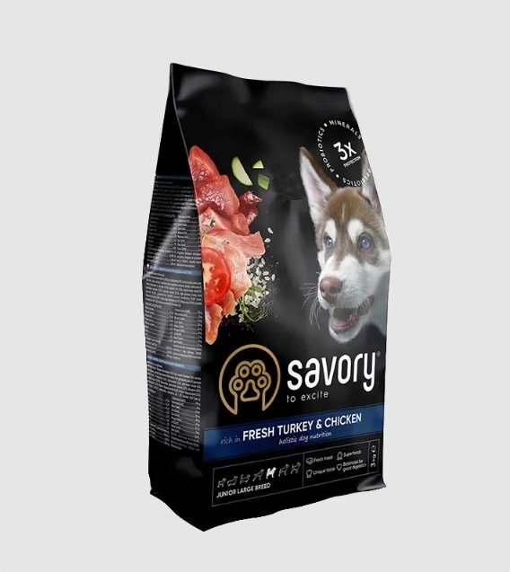 SAVORY ŚWIEŻY INDYK Z KURCZAKIEM DLA JUNIORÓW DUŻYCH RAS 3KG