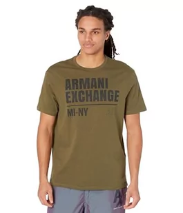 Armani Exchange T-shirt męski z okrągłym dekoltem, z logo Maxi na przodzie, kolor oliwkowy, bardzo mały - Koszulki męskie - miniaturka - grafika 1