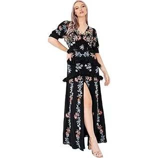 Sukienki - Maya Deluxe Damska sukienka dla pań Maxi Short Sleeve Floral Embellishment Wedding Guest Prom Bridesmaid elegancka czarna sukienka, czarny, 34 - grafika 1