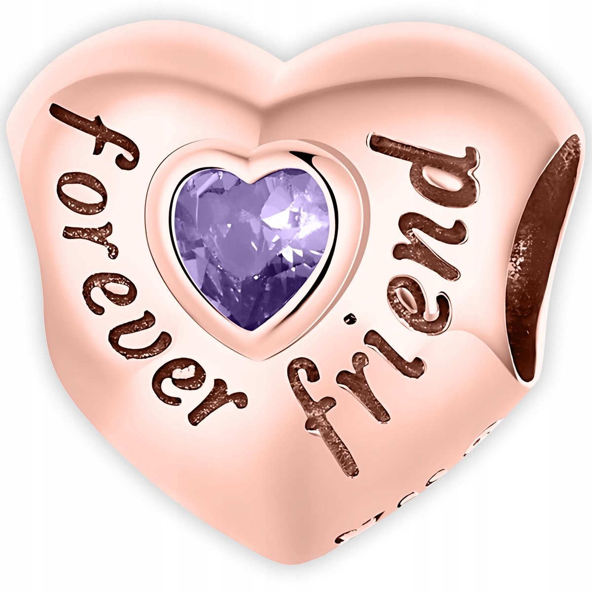 Charms Pozłacany Fioletowe Serce Grawer Przyjaciele na Zawsze SREBRO 925