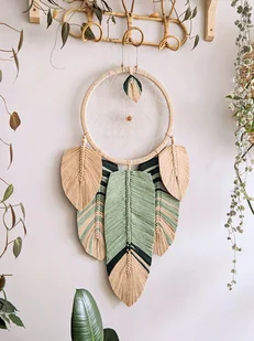Dekoracje w stylu boho skandynawskim, łapacz snów zielony makrama - Dekoracje domu - miniaturka - grafika 1