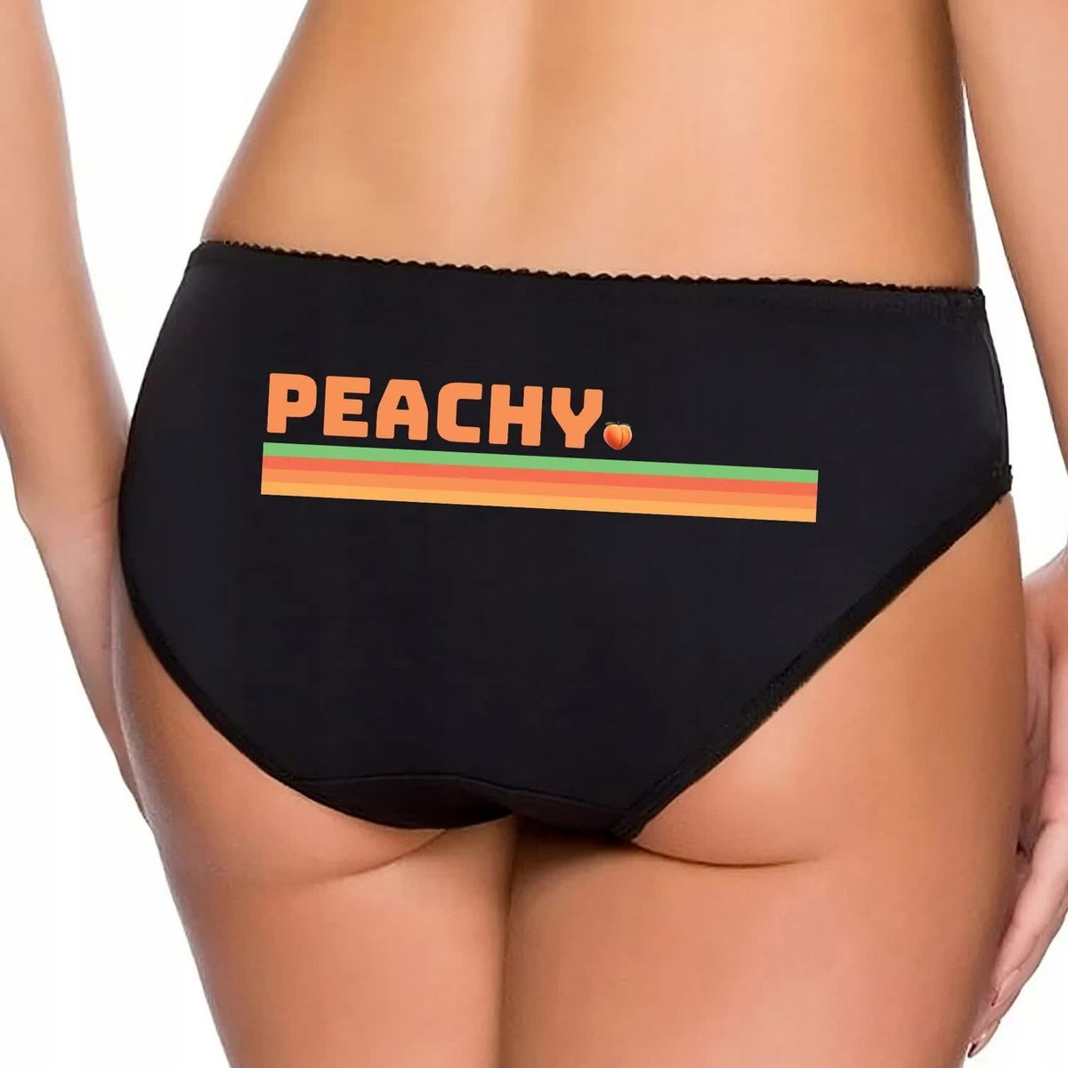 FIGI Damskie Majtki Czarne PEACHY Brzoskwinka Słodkie Urocze Wzory Rozm M