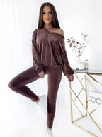 Bluzy damskie - KOMPLET DRES WELUROWY MIELCZARKOWSKI BLUZA W SEREK + LEGGINSY POLSKI PRODUKT  -  CZEKOLADA - miniaturka - grafika 1