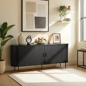 Komody - Komoda do Salonu Rozsuwana TRISH 180 cm Czarna Dwudrzwiowa Ryflowana Nowoczesna - miniaturka - grafika 1
