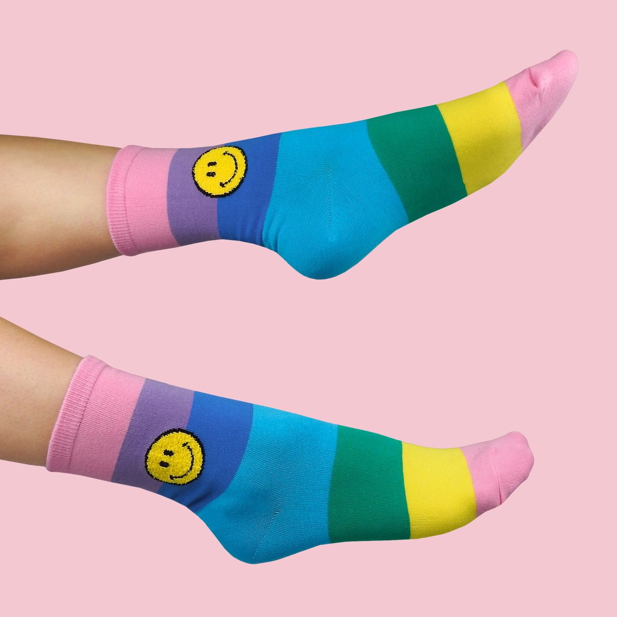 Kolorowe Skarpetki W Paski Z Emoji Smile - Bawełna, Na Prezent, Młodzieżowe