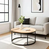 Ławy i stoliki kawowe - Stolik Kawowy LELLA MAX 80 cm Dąb Złoty/Czarny Nowoczesny Loft - miniaturka - grafika 1