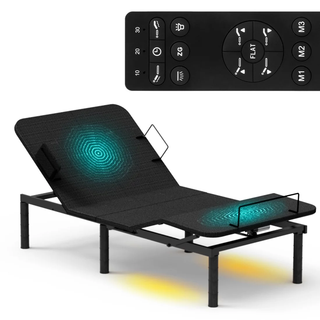 Nowoczesne łóżko regulowane elektrycznie z masażem, usb, led do sypialni 90x200 Spacetronik Dozee03