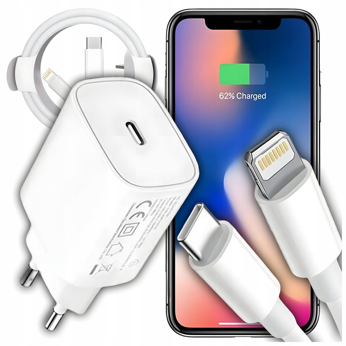 Ładowarka Do IPHONE Apple SZYBKA 3.0 KABEL 1M / USB-C - IPHONE LIGHTING 20W
