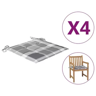 vidaXL Poduszki na krzesła ogrodowe, 4 szt., szara krata, 50x50x4 cm - Poduszki ogrodowe - miniaturka - grafika 1
