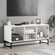 Szafki RTV - Szafka pod telewizor ze szklanymi drzwiami biała 102x37x50 cm - miniaturka - grafika 1