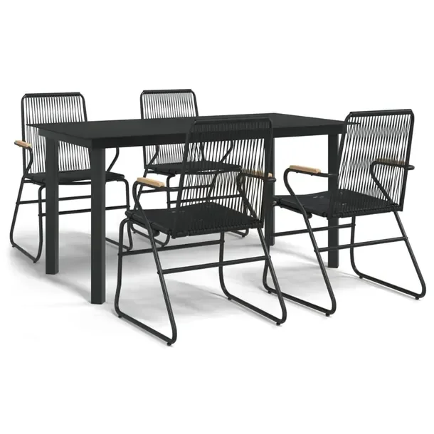 Zestaw mebli ogrodowych czarny, rattan PVC, stół 150x80x74 cm, krzesła 5