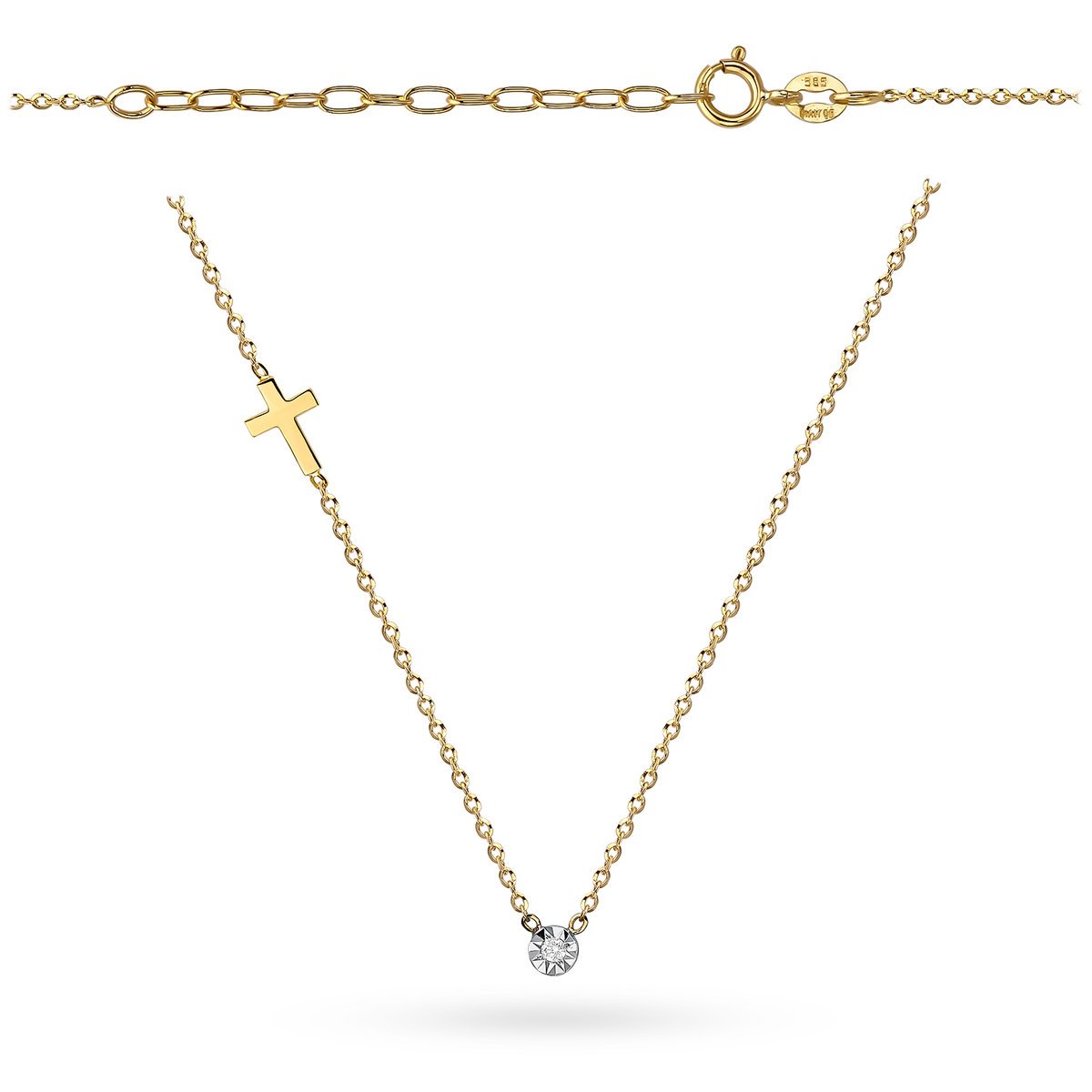 Naszyjnik z krzyżykiem i brylantem 0.02ct 38cm złoto pr. 585