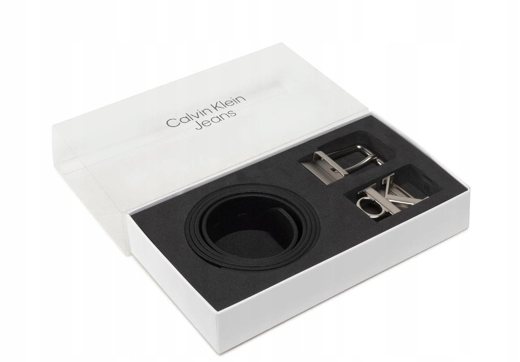Calvin Klein Jeans pasek czarny - mężczyzna r. 85 prezent, dwie klamry