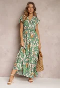 Sukienki - Zielona Sukienka z Wiskozy Maxi w Kwiaty Mahiza - miniaturka - grafika 1