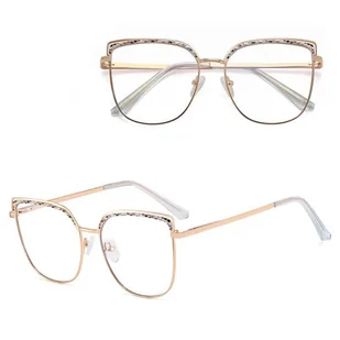 Damskie okulary kocie zerówki do komputera BLUE LIGHT z fleksami 25153A Złoty - Okulary korekcyjne, oprawki, szkła - miniaturka - grafika 1