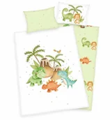 Pościel dla dzieci - Pościel 100x135 Dino dinozaury biała seledynowa dziecięca do łóżeczka H23 - miniaturka - grafika 1