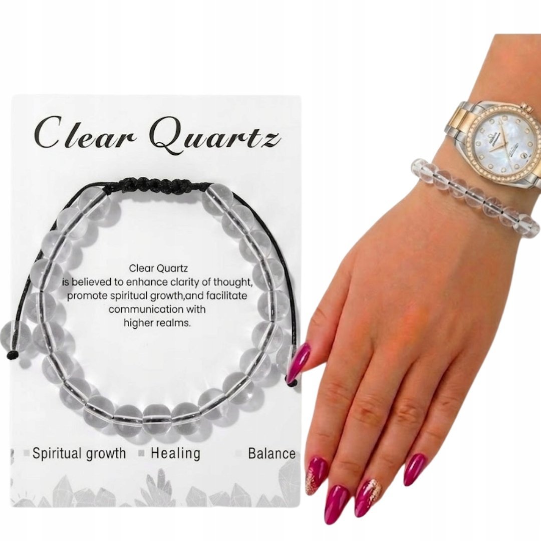 Bransoletka z Kwarcu Górskiego Regulowana Kamień Naturalny Amulet Energii