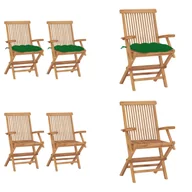 Fotele i krzesła ogrodowe - vidaXL Krzesła ogrodowe z zielonymi poduszkami 2 szt. Lite drewno tekowe - Krzesło ogrodowe - Krzesła ogrodowe - Krzesło ogrodowe z drewna - Krzesło ogrodowe z litego drewna - miniaturka - grafika 1