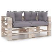 Ławki ogrodowe - vidaXL Ogrodowa sofa 2-osobowa z palet, z poduszkami, drewno sosnowe - miniaturka - grafika 1