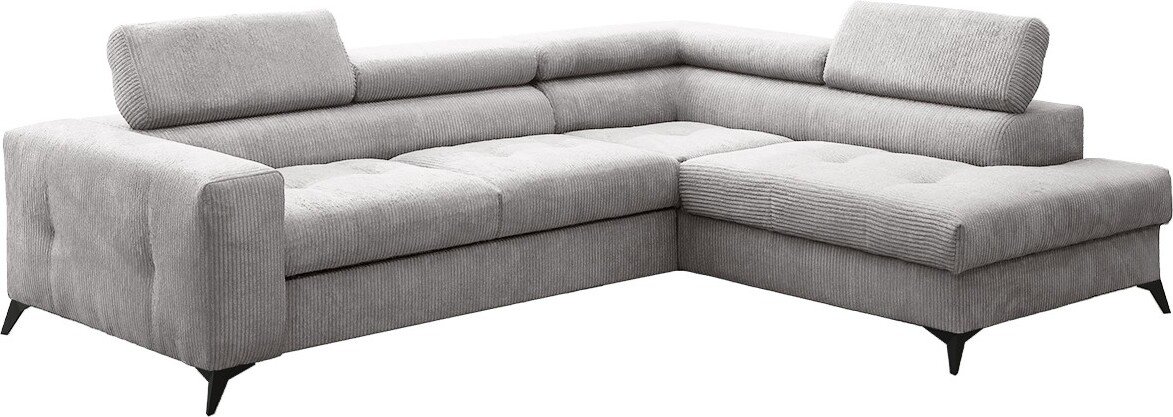 Narożnik z funkcją spania i pojemnikiem na pościel w kształcie litery L - ARCADI - tkanina Anafi, wiele kolorów Klasyczny Szary Prawy