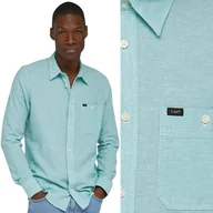 Koszule męskie - Lee LEESURE SHIRT Dusty Jade LNIANA ZIELONA KOSZULA REGULAR FIT XL - miniaturka - grafika 1