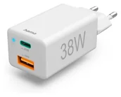 Ładowarki do telefonów - Hama mini 38W, GaN PD/QC 3.0 1X USB-C, 1X USB-A, biała - miniaturka - grafika 1