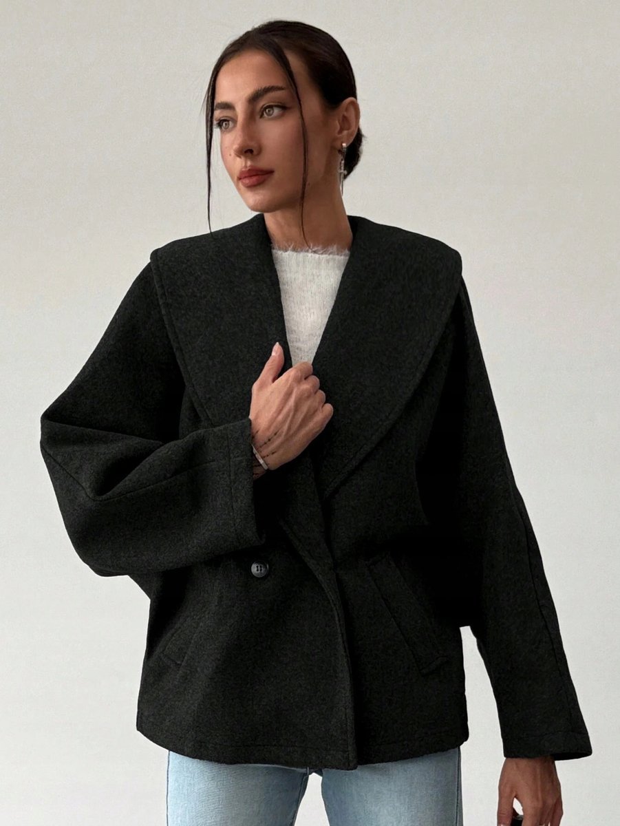 SHEIN PŁASZCZ DAMSKI OVERSIZE CZARNY Z KLAPAM L 11LA