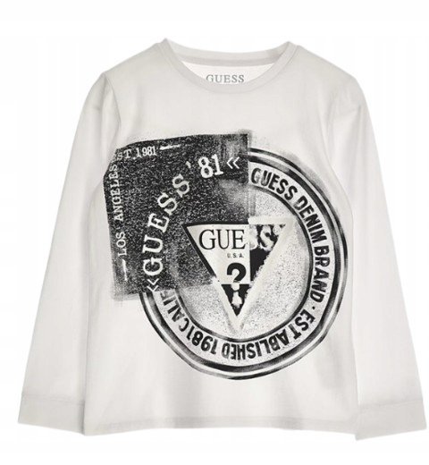 Guess Bluzka Chłopięca Biała Z Nadrukiem Logo Z Bawełny 167 Gna