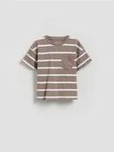 Bluzki dla niemowląt - Reserved - Bawełniany t-shirt w paski - brązowy - miniaturka - grafika 1