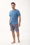Piżamy damskie - Piżama męska LUNA kod 803 niebieska spodenki w niebiesko-bordową kratę 3XL - miniaturka - grafika 1