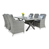 Meble ogrodowe - Zestaw MEBLI Jadalnianych Ogrodowych Technorattan STÓŁ 200x100 Fotel Szary - miniaturka - grafika 1