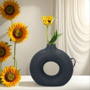 Wazon porcelanowy 31x10,5x31 cm okrągły czarny matowy Articasa - Wazony i flakony Wazon porcelanowy 31x10,5x31 cm okrągły czarny matowy Articasa - Wazony i flakony - miniaturka - grafika 1