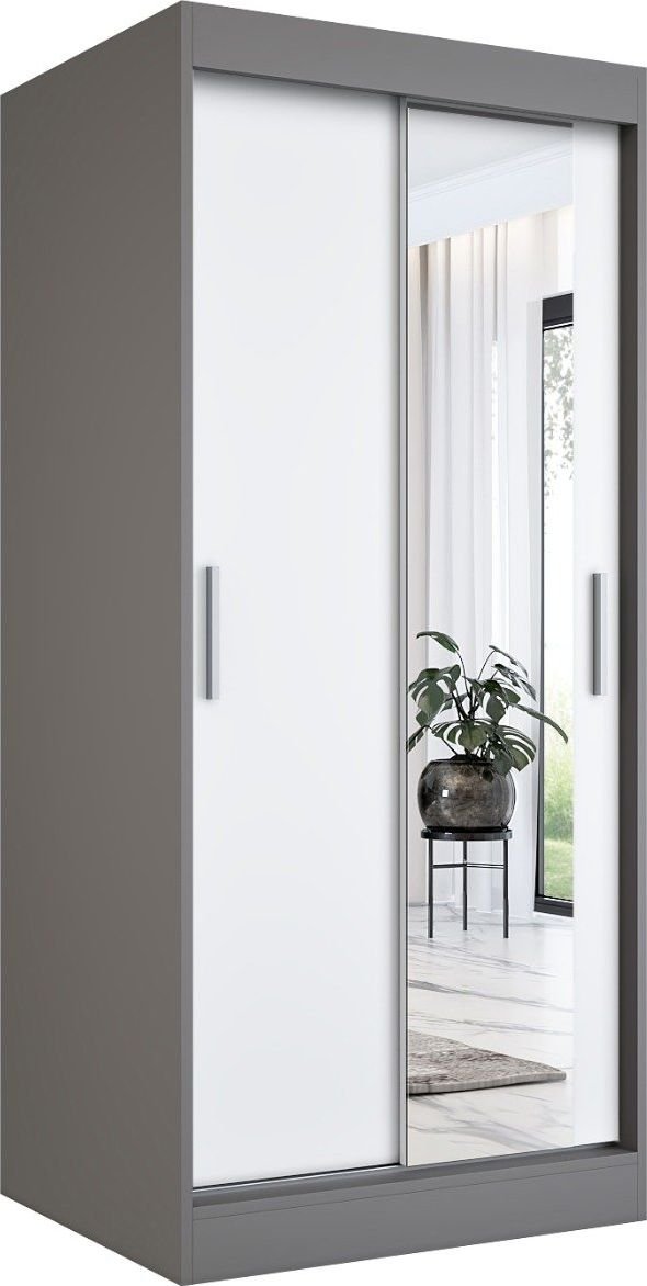 MKPOL Szafa przesuwna MODUO COMFORT 90 antracyt/biała mat z lustrem po prawej
