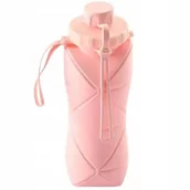 Shakery i bidony sportowe - Butelka na Wodę Bidon Składany Sportowy Silikonowy Podróżny 600ml Różowy - miniaturka - grafika 1