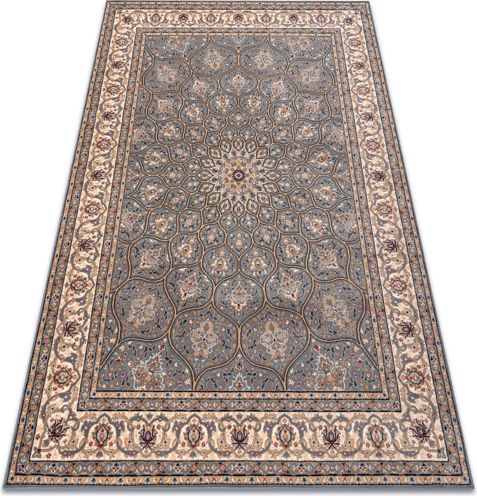 Dywan NAIN Rozeta, ramka, 1180/51034 / beż niebieski 80x150 cm