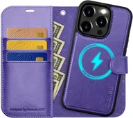Portfele - Ocase etui skórzane do iPhone 15 Pro stojak magsafe portfel 2w1 fioletowe - miniaturka - grafika 1