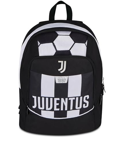 Seven Advanced Juventus plecak szkolny, dwukomorowy, czarny, 29 l, kieszeń boczna na butelkę z wodą, kieszeń na PC, szkołę podstawową i średnią, dla dzieci i nastolatków, piłka nożna