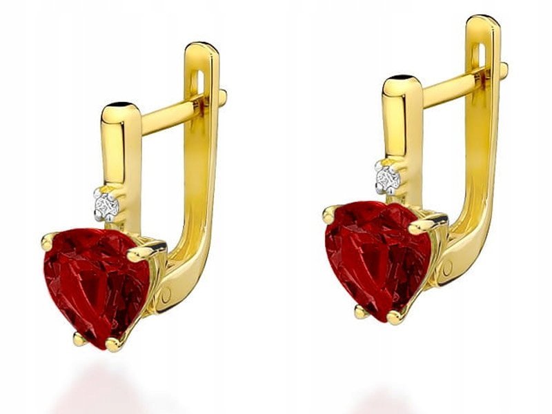 Złote kolczyki 585 serce topaz i brylant 3,20g modny wzór prezent 14kt