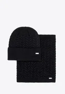 Czapki damskie - Zestaw damski zimowy – czapka i komin w splot warkoczowy czarny - miniaturka - grafika 1