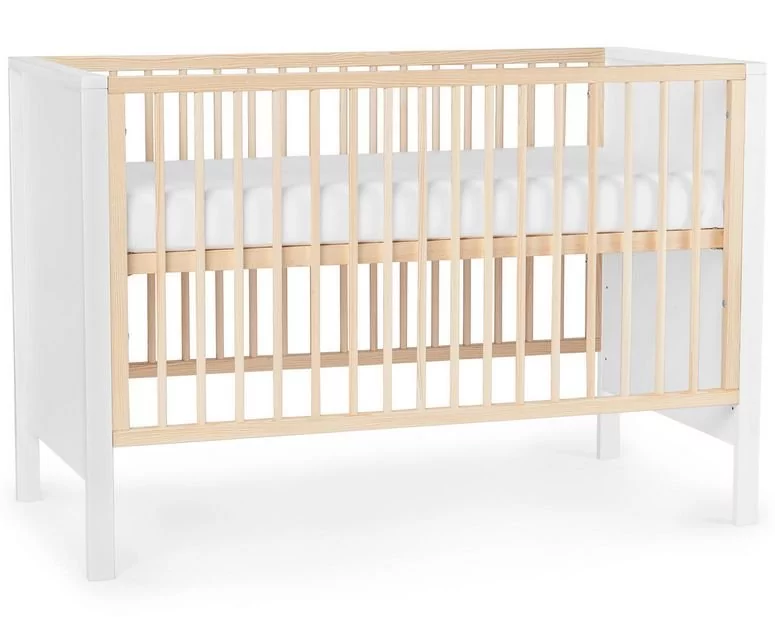 KinderKraft łóżko składane Baby wooden cot MIA guardrail + mattress white