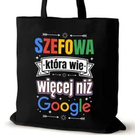 Torby i wózki na zakupy - Torba bawełniana szefowej czarna na ramię napisem pracy duża google - miniaturka - grafika 1