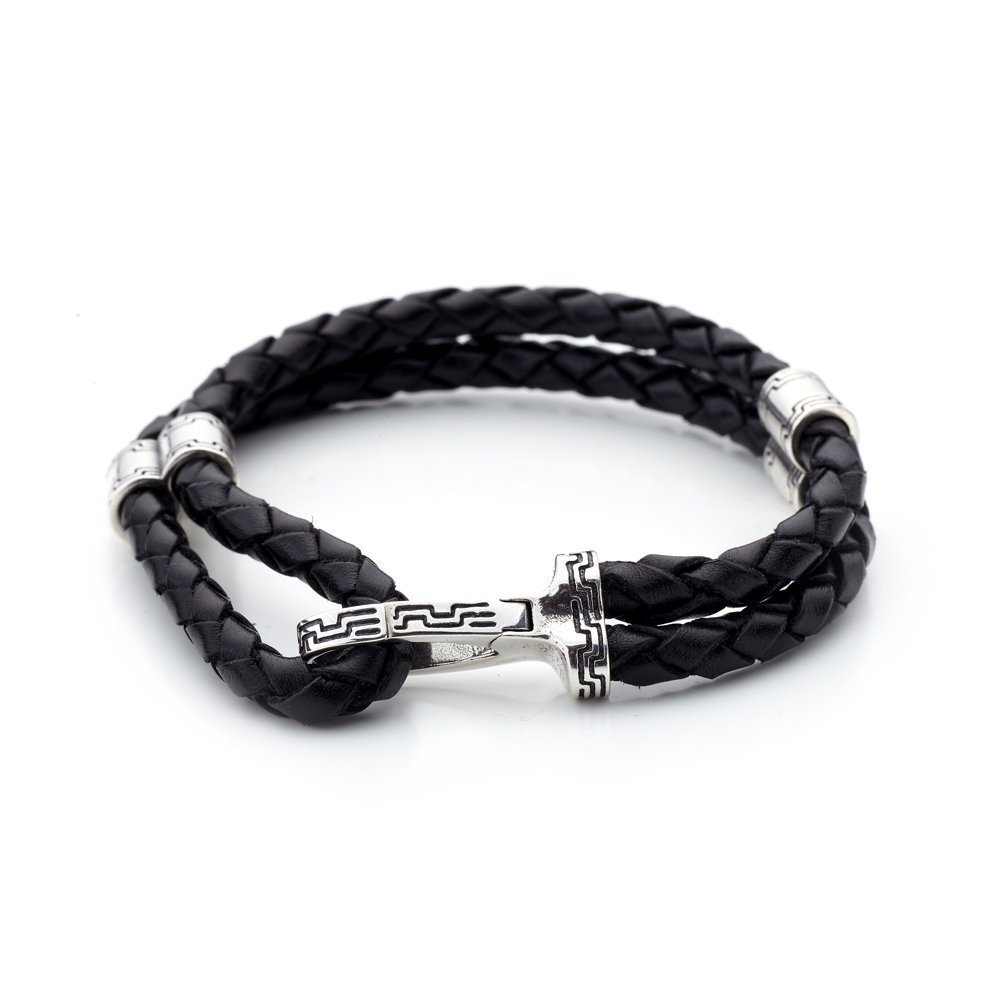 BRANSOLETKA MĘSKA SKÓRZANA ZE SREBREM 598